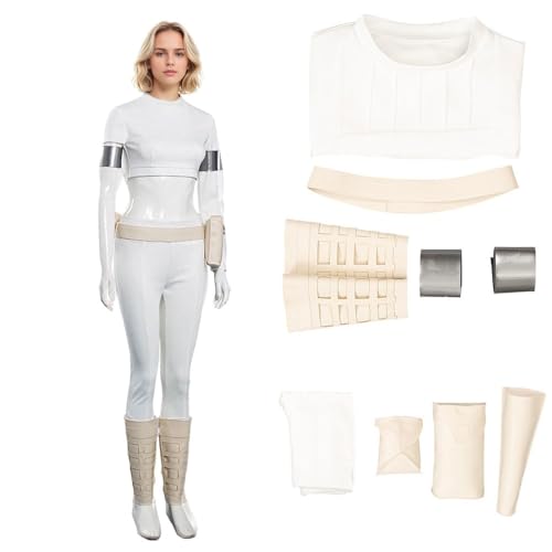 SANJSJHXJ Padame Costume for Women, Halloween Queen Cosplay White Uniform Outfits, Women Princess Padme Amidala Costume Shirt Pants Belt Full Set (White, L) von SANJSJHXJ