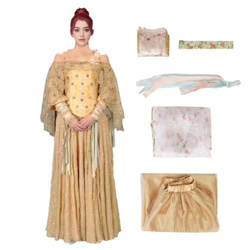 SANJSJHXJ Padme Amidala Costume with Top & Cloak, Padme Dress with Skirt, Headwear & Ties, Queen Amidala Cosplay Outfit for Halloween (Yellow, L) von SANJSJHXJ