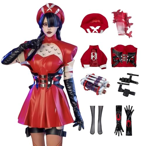 SANJSJHXJ Psylocke Kostüm Cosplay Anzug, Psylocke Blood Kariudo Skin Kostüm Outfit Komplettes Set, PNinja Anzug mit Handschuhen Socken für Halloween & Karneval (Rot Typ 2, M) von SANJSJHXJ