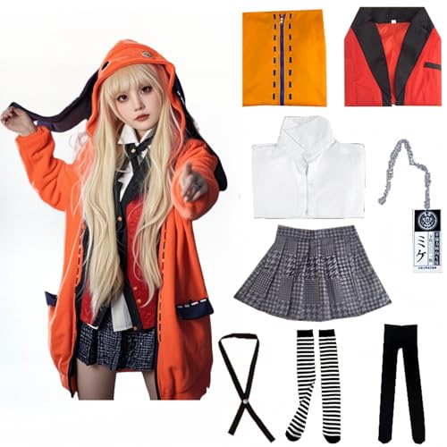 SANJSJHXJ Runa Anime Cosplay Kostüm, Yomozuki Orange Hoodie Cosplay Outfit mit Hasenohren Halsketten Strümpfe Anime Kostüm Damen für Halloween Karneval Party (Orange, M) von SANJSJHXJ