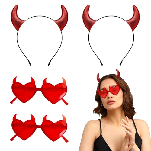 SANLIUSANJIU 4pcs Halloween Haarreif Glitzer Teufelshörner Haarreif, Liebe Herz Haarreifen Partybrille Set, Rot Karneval Amor Kostüm Brille Zubehör für Hochzeit Foto Requisiten Kostüm Party SANLIUSANJIU 4pcs Halloween Haarreif Glitzer Teufelshörner Haarreif, Liebe Herz Haarreifen Partybrille Set, Rot Karneval Amor Kostüm Brille Zubehör für Hochzeit Foto Requisiten Kostüm Party von SANLIUSANJIU