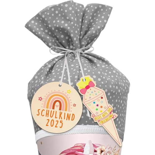 SANLIUSANJIU 2 Stücke Schultüten Holzanhänger, Geschenkanhänger zur Einschulung, Schultüte Zuckertüte Deko Namensanhänger für Jungen und Mädchen Erster Schultag (A) von SANLIUSANJIU