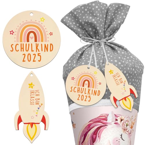 SANLIUSANJIU 2 Stücke Schultüten Holzanhänger, Geschenkanhänger zur Einschulung, Schultüte Zuckertüte Deko Namensanhänger für Jungen und Mädchen Erster Schultag (B) von SANLIUSANJIU
