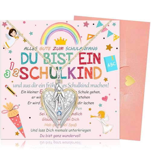 SANLIUSANJIU 2024 Einschulung Schulkind Geschenk Schulanfang, Schutzengel Halskette, Einschulung Grußkarte Geschenk, Schulkind Schultüte Füllung, Schulanfang Glücksbringer (B) von SANLIUSANJIU