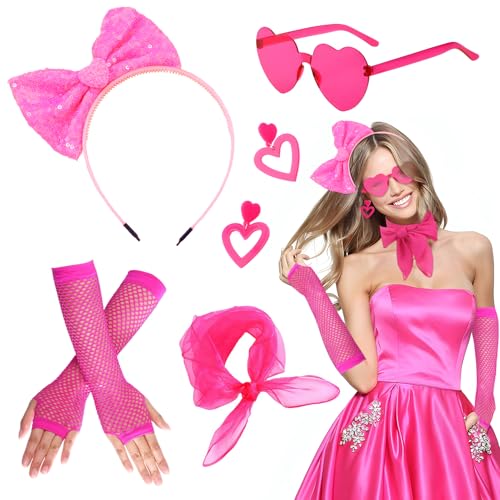 SANLIUSANJIU Barbie kostüm Accessoires Damen, 80er 90er Jahre Outfit Damen Rosa Accessoires, mit Pailletten Stirnband, Herz Ohrringe usw, Damen Rockabilly Kleid Zubehör für Party Fasching Karneval SANLIUSANJIU Barbie kostüm Accessoires Damen, 80er 90er Jahre Outfit Damen Rosa Accessoires, mit Pailletten Stirnband, Herz Ohrringe usw, Damen Rockabilly Kleid Zubehör für Party Fasching Karneval von SANLIUSANJIU