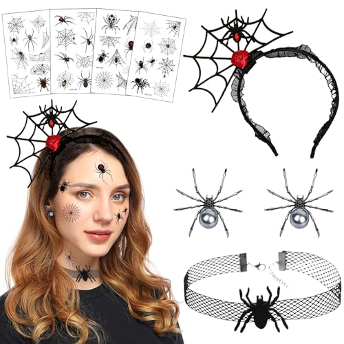 SANLIUSANJIU Halloween Spinne Haarreifen Kostüm Accessoires, Schwarz Spinne Spinnweben Haarband, Halloween Cosplay Karneval Kostüm Accessoire Spinne Ohrringe Halskette Schwarz Spinnen Tattoos SANLIUSANJIU Halloween Spinne Haarreifen Kostüm Accessoires, Schwarz Spinne Spinnweben Haarband, Halloween Cosplay Karneval Kostüm Accessoire Spinne Ohrringe Halskette Schwarz Spinnen Tattoos von SANLIUSANJIU