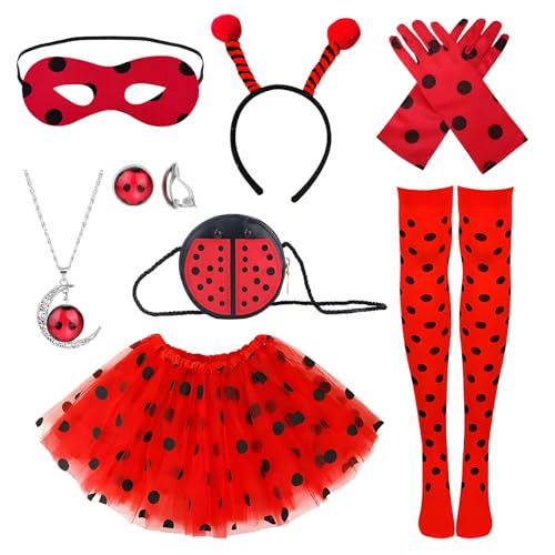 SANLIUSANJIU Ladybug Kostüm Mädchen Set, Ladybug Maske, Ladybug Handschuhe, Ballerina Tutu, Mädchen Ohrringe Halskette usw, Ladybug set Für 6-12 Jahre kinder Karneval Marienkäferm Kostüm Geschenke SANLIUSANJIU Ladybug Kostüm Mädchen Set, Ladybug Maske, Ladybug Handschuhe, Ballerina Tutu, Mädchen Ohrringe Halskette usw, Ladybug set Für 6-12 Jahre kinder Karneval Marienkäferm Kostüm Geschenke von SANLIUSANJIU