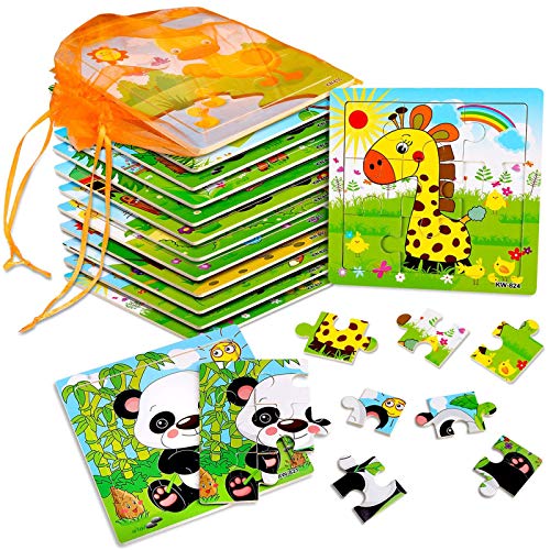 SANNIX 12 x Holztier-Puzzles mit 9 Teilen und Organisationstasche für jedes Puzzle für Kinder im Alter von 3 4 5 Jahren im Vorschulalter,pädagogisches Lernspielzeug für Kleinkinder,Jungen und Mädchen von SANNIX