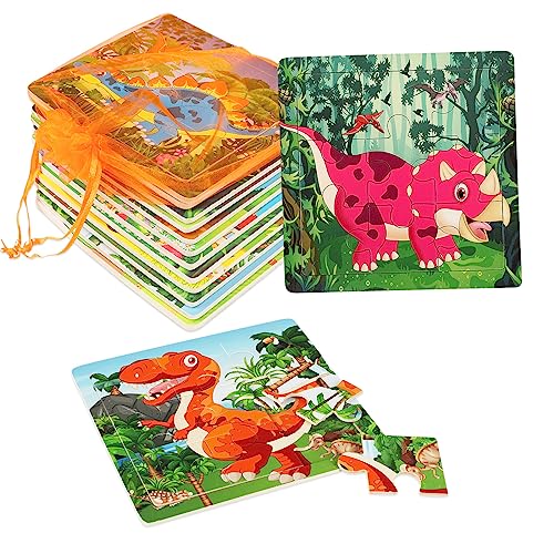 Puzzle-Puzzles SANNIX 12 Holz-Puzzle-Puzzles mit 12 Organisieren Taschen, Dinosaurier und Tiere Kleinkinder Puzzles für Kinder Alter 3-6, Party Favors Pädagogisches Lernen Reise-Spielzeug für Jungen von SANNIX