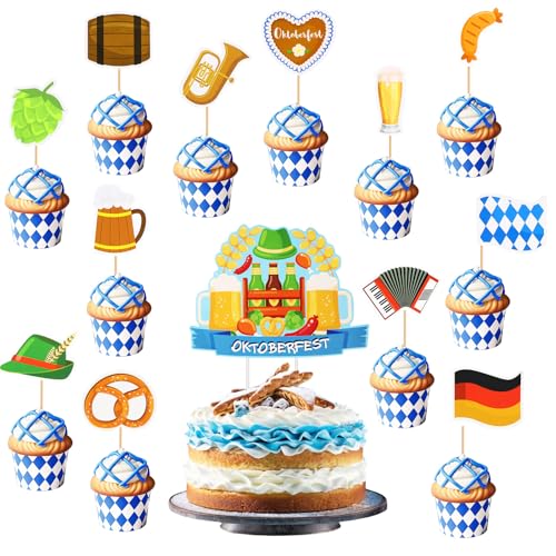 SANNIX 25 Stück Oktoberfest Cupcake Topper, Deko für Bayerisches Fest, Kuchen Dessert Dekoration für Geburtstagsparty und Party SANNIX 25 Stück Oktoberfest Cupcake Topper, Deko für Bayerisches Fest, Kuchen Dessert Dekoration für Geburtstagsparty und Party von SANNIX