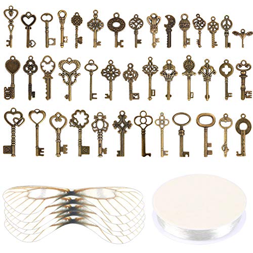 SANNIX 40 Stück Vintage Skelett Schlüssel Fliegende Schlüssel Charms, 40 Libellenflügeln, 30m Elastische Kristallschnur, für DIY Hochzeitsparty-Dekorationen SANNIX 40 Stück Vintage Skelett Schlüssel Fliegende Schlüssel Charms, 40 Libellenflügeln, 30m Elastische Kristallschnur, für DIY Hochzeitsparty-Dekorationen von SANNIX