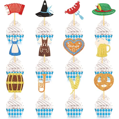SANNIX Oktoberfest Cupcake Topper, 48 Stück Glitzernde Oktoberfest Tortendeko Oktoberfest Party Deko Bayerische Kuchendeko als Oktoberfest Deko Bayerische Party Geschenke SANNIX Oktoberfest Cupcake Topper, 48 Stück Glitzernde Oktoberfest Tortendeko Oktoberfest Party Deko Bayerische Kuchendeko als Oktoberfest Deko Bayerische Party Geschenke von SANNIX