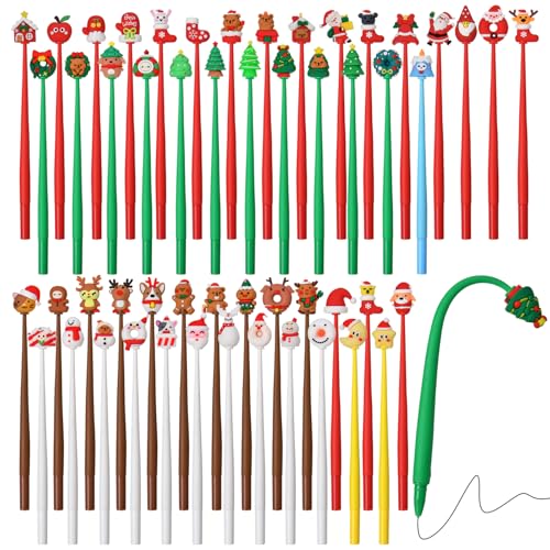 SANNIX Weihnachtliche Cartoon-Squishy-Stifte, 50 Stück, lustige Weihnachtsbaum-Schneemann-Geschenk-Box, Lebkuchenmann, Gel-Tintenroller für Weihnachten, Party, Geschenk, Büro, Heimbedarf von SANNIX