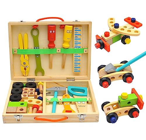 Werkzeugset Werkzeugkoffer Kinder Spielzeug mit Aufbewahrungsbox aus Holz, Werkzeug Werkzeugkasten Spiele, Montessori Spielzeug mit Farbige Holzwerkzeuge Kinderspielzeug Rollenspiel Spielzeug Werkzeugset Werkzeugkoffer Kinder Spielzeug mit Aufbewahrungsbox aus Holz, Werkzeug Werkzeugkasten Spiele, Montessori Spielzeug mit Farbige Holzwerkzeuge Kinderspielzeug Rollenspiel Spielzeug von SANON