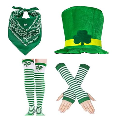 4-teiliges grünes Kleeblatt-Hut, Bandana und Handschuhe, Kostüm-Set für verschiedene Altersgruppen, Karneval, Partys und Themenveranstaltungen 4-teiliges grünes Kleeblatt-Hut, Bandana und Handschuhe, Kostüm-Set für verschiedene Altersgruppen, Karneval, Partys und Themenveranstaltungen von SANRLO