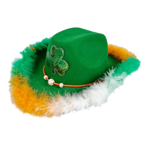 SANRLO Irischer Hut mit gefiederter Krempe für Irish Day Accessoires Hut mit grünem Blatt und grünem Hut SANRLO Irischer Hut mit gefiederter Krempe für Irish Day Accessoires Hut mit grünem Blatt und grünem Hut von SANRLO