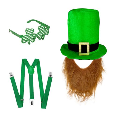SANRLO Irish Green Hut und Bart Set mit Gürtel und Brille Kostüm Zubehör für Festival Feier und Paraden SANRLO Irish Green Hut und Bart Set mit Gürtel und Brille Kostüm Zubehör für Festival Feier und Paraden von SANRLO