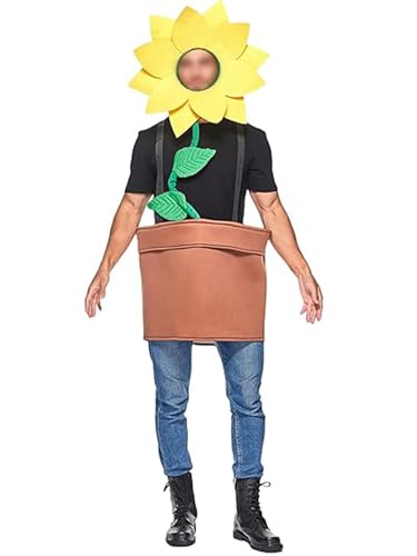 Halloween-Sonnenblumenkostüm für Erwachsene, lustiger Overall, mit Kopfbedeckung, Cosplay, Gelb, Einheitsgröße von SANSIWU