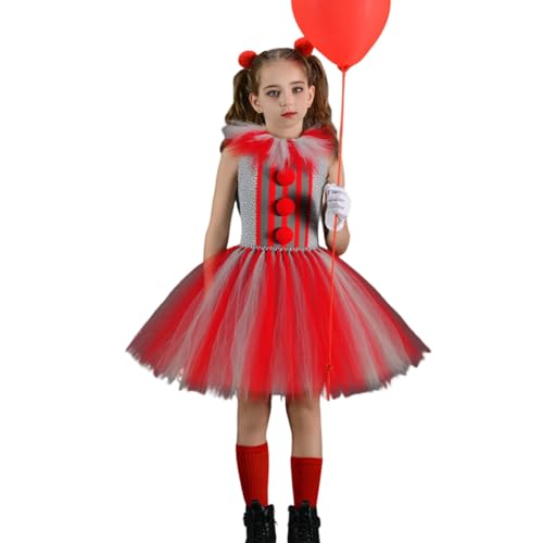 SANSIWU Clown-Kostüm für Kinder, Mädchen, niedlich, ärmellos, Tüll, Tutu-Kleid mit Haarspangen, Handschuhen, Kragen, Halloween, Cosplay, Kostüm, Rot, 8–9 Jahre SANSIWU Clown-Kostüm für Kinder, Mädchen, niedlich, ärmellos, Tüll, Tutu-Kleid mit Haarspangen, Handschuhen, Kragen, Halloween, Cosplay, Kostüm, Rot, 8–9 Jahre von SANSIWU