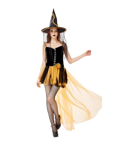 SANSIWU Damen Gruselige Halloween Hexe Kostüme Deluxe Cosplay Mittelalter Hexe Bodysuit Sets Halloween Cosplay Kostüm Party (B-01, L) von SANSIWU