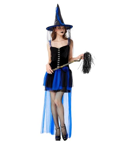 SANSIWU Damen Gruselige Halloween Hexe Kostüme Deluxe Cosplay Mittelalter Hexe Bodysuit Sets Halloween Cosplay Kostüm Party (B-02, L) von SANSIWU