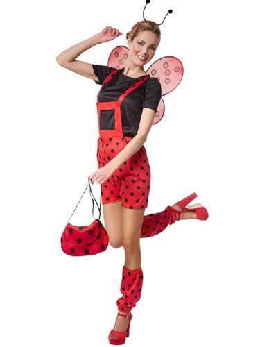 SANSIWU Damen Halloween Marienkäfer Cosplay Kostüm Set Marienkäfer Overall mit Flügeln Stirnband Beinärmel Party Verkleidung (Rot, L) von SANSIWU
