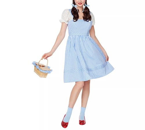SANSIWU Damen Sweetie Cosplay Kostüm Kurzarm Quadratischer Ausschnitt Spitze Patchwork Plaid Minikleid Halloween Motto Party Outfits (G-01, M) von SANSIWU