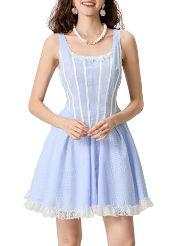 SANSIWU Damen Y2k Kawaii Lolita Minikleid, Feenkostüm, Vintage, Mini-Korsettkleid, Cosplay, Fairycore, Halloween-Kleid (A-Blau, M) von SANSIWU