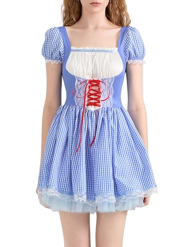 SANSIWU Damen Y2k Kawaii Lolita Minikleid, Feenkostüm, Vintage, Mini-Korsettkleid, Cosplay, Fairycore, Halloween-Kleid (C-Blue, S) von SANSIWU