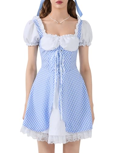 SANSIWU Dorothy Halloween-Kostüm für Damen, Korsett, Minikleid, Teenager, Mädchen, Bauernhof, Märchen, Cosplay-Kleid, A-Sky-Blau, Größe S SANSIWU Dorothy Halloween-Kostüm für Damen, Korsett, Minikleid, Teenager, Mädchen, Bauernhof, Märchen, Cosplay-Kleid, A-Sky-Blau, Größe S von SANSIWU