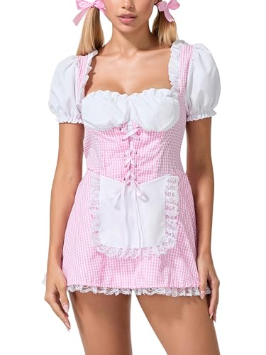 SANSIWU Dorothy Halloween-Kostüm für Damen, Korsett, Minikleid, Teenager, Mädchen, Bauernhof, Märchen, Cosplay-Kleider (A-Pink, M) von SANSIWU