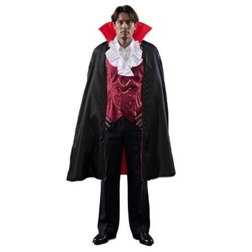 SANSIWU Erwachsenenkostüm Teufel-Vampir, mittelalterliches Langarm-Shirt mit angenähten Westen und Umhang, Cosplay, Party-Outfits (Schwarz, M) von SANSIWU