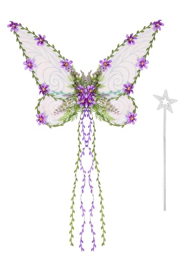 SANSIWU Feenflügel für Damen, Erwachsene, Mutter, Natur, Kostüm, Schmetterlingsflügel, Renaissance-Kostüm, Halloween-Zubehör (A-Lila 3, 2 Stück) von SANSIWU