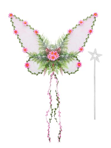 SANSIWU Feenflügel für Damen, Erwachsene, Mutter, Natur, Kostüm, Schmetterlingsflügel, Renaissance-Kostüm, Halloween-Zubehör (A-Pink1, 2 Stück) von SANSIWU