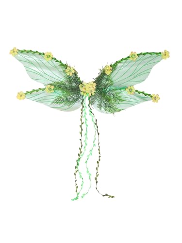 SANSIWU Feenflügel für Damen, Erwachsene, Mutter, Natur, Kostüm, Schmetterlingsflügel, Renaissance-Kostüm, Halloween-Zubehör (B-Grün2, S) von SANSIWU