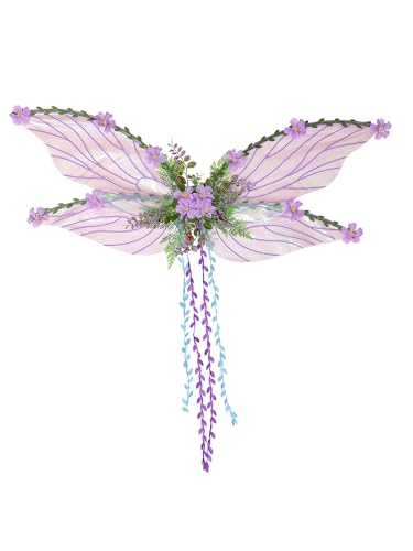 SANSIWU Feenflügel für Damen, Erwachsene, Mutter, Natur, Kostüm, Schmetterlingsflügel, Renaissance-Kostüm, Halloween-Zubehör (B-Lila2, S) von SANSIWU