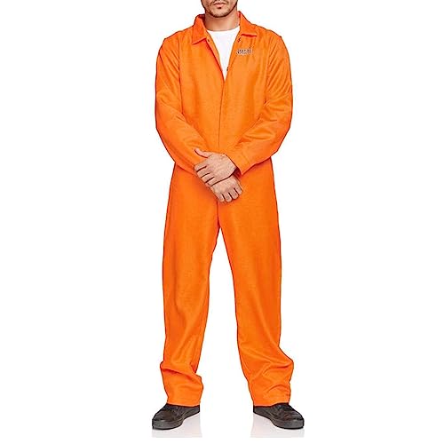 SANSIWU Gefangenen-Overall, orangefarbenes Gefängnis entflohener Häftling, Jailbird-Overall, Kostüm, Buchstabendruck, Gefängnisverbrecher-Kostüm, Party, Cosplay, Outfits (Herren, Orange, M) von SANSIWU