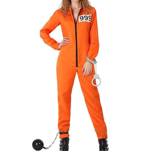 SANSIWU Gefangenen-Overall, orangefarbenes Gefängnis entflohener Häftling Jailbird-Overall, Kostüm, Buchstabendruck, Gefängnis, Kriminal-Outfit, Party, Cosplay, Outfits (L-01, M) von SANSIWU