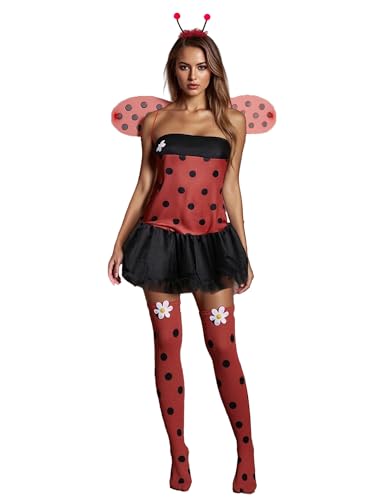 SANSIWU Halloween-Kostüm für Damen, Insekten-Kostüm, niedliche Biene, Marienkäfer-Outfits, Kleid und Flügel, Stirnband-Set für Cosplay, Party-Outfits (A-Schwarz, XL) von SANSIWU