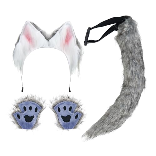SANSIWU Halloween-Mode, Kunstfell, Katzenohren, Haarspange, Party-Kostüm, Ornament, pelziger Wolf, Fuchsschwanz, Glocke, Leder, Halsband, Cosplay-Spielzeug-Set (B-Dunkelgraue Handschuhe, Einheitsgröße SANSIWU Halloween-Mode, Kunstfell, Katzenohren, Haarspange, Party-Kostüm, Ornament, pelziger Wolf, Fuchsschwanz, Glocke, Leder, Halsband, Cosplay-Spielzeug-Set (B-Dunkelgraue Handschuhe, Einheitsgröße von SANSIWU