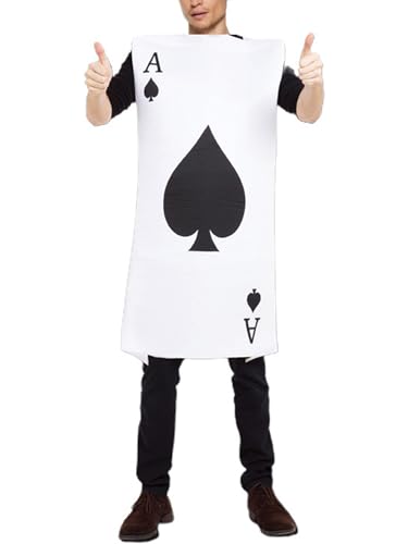 SANSIWU Halloween Poker Ace Kostüme Karte König Queen Rollenspiel Outfit Maskerade Casino Herz Augen Cosplay Jumpsuit (A-Weiß, Einheitsgröße) von SANSIWU