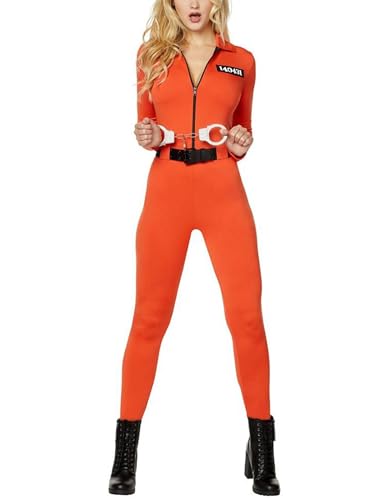 SANSIWU Orangefarbener Gefängnis-Overall für Erwachsene, Häftlingskostüm, Sträfling, Kesselanzug, Kriminalkleidung (A-Orange1, XL) von SANSIWU