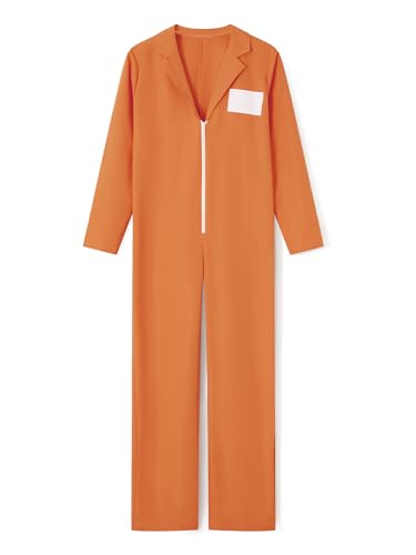 SANSIWU Orangefarbener Gefängnis-Overall für Erwachsene, Häftlingskostüm, Sträfling, Kesselanzug, Kriminalkleidung (A-Orange2, M) von SANSIWU