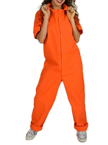 SANSIWU Oranger Gefängnis-Overall für Erwachsene, Fasching, Insassenkostüm, Sträfling, Kesselanzug, Kriminalkleidung (D-Orange5, S) von SANSIWU