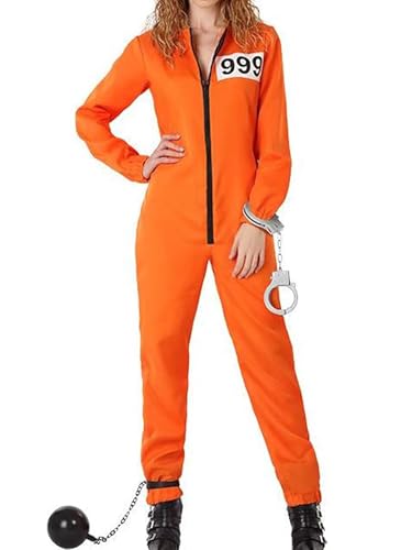 SANSIWU Oranger Gefängnis-Overall für Erwachsene, Häftlingskostüm, Sträfling, Kesselanzug, Kriminalkleidung (A-Schwarz, XL) von SANSIWU
