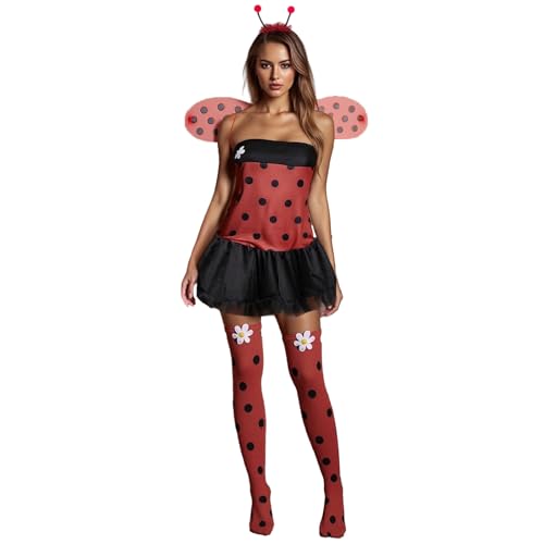 SANSIWU Tier-Cosplay-Kostüm für Damen, lustig, Marienkäfer, Cosplay, Schicht-Rüschen, Minikleid, Haarreifen, Flügel, Deluxe-Outfit, Clubwear (I-01, XL) von SANSIWU