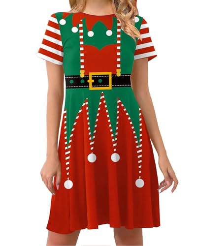 SANSIWU Weihnachtselfenkostüm-Set für Damen, Deluxe-Weihnachtsmann-Kostüm, festliches Outfit für Weihnachten, Cosplay-Party, B-grüner weißer Ball, Größe L von SANSIWU