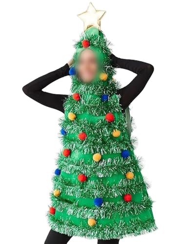 Weihnachtsbaum-Kostüm für Erwachsene und Kinder, lustig, grün, Weihnachtsbaum-Form, Bühnenauftrittskostüm, Unisex-Kleidungsset (grün, Einheitsgröße) von SANSIWU