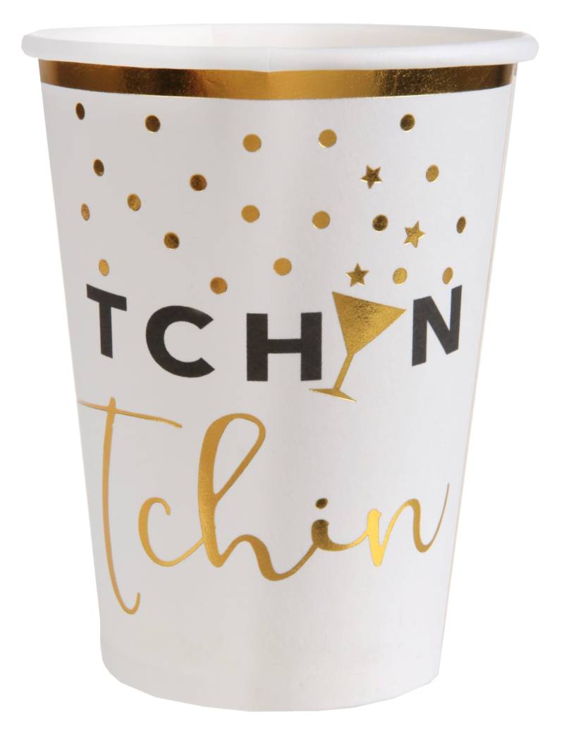 10 Festliche Pappbecher Tchin Tchin Weiß + Gold 7,8 x 9,7 cm 10 Festliche Pappbecher Tchin Tchin Weiß + Gold 7,8 x 9,7 cm von SANTEX
