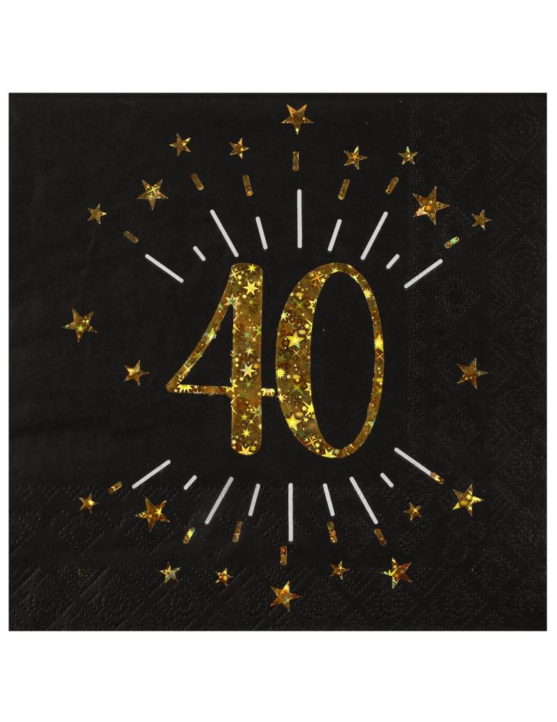 10 Papierservietten Happy Birthday 40 Schwarz und Gold mit Sternen von SANTEX